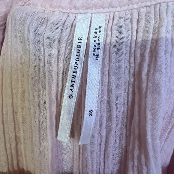 Anthropologie Womens Pink Embroidered Gauze Square Neck Tunic Dress Sz XS Bees - Picture 3 of 13